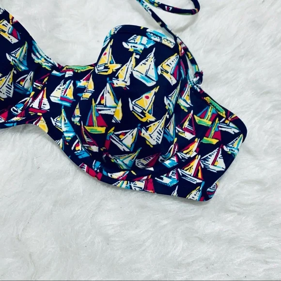 Victoria’s Secret Bikini Top Multi Way Navy Blue Sailboat Print Balconette - Picture 4 of 8